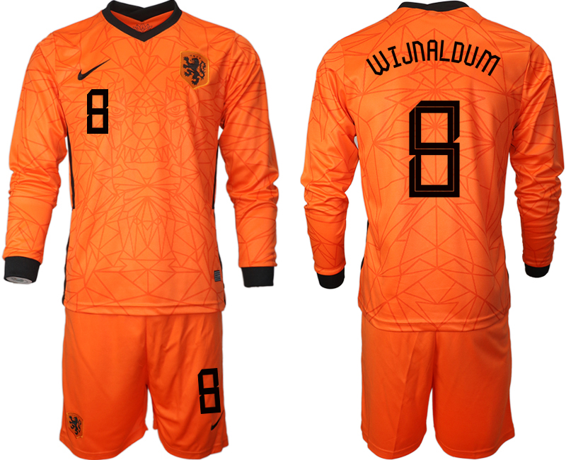 Men 2021 European Cup Netherlands home long sleeve #8 soccer jerseys->customized soccer jersey->Custom Jersey